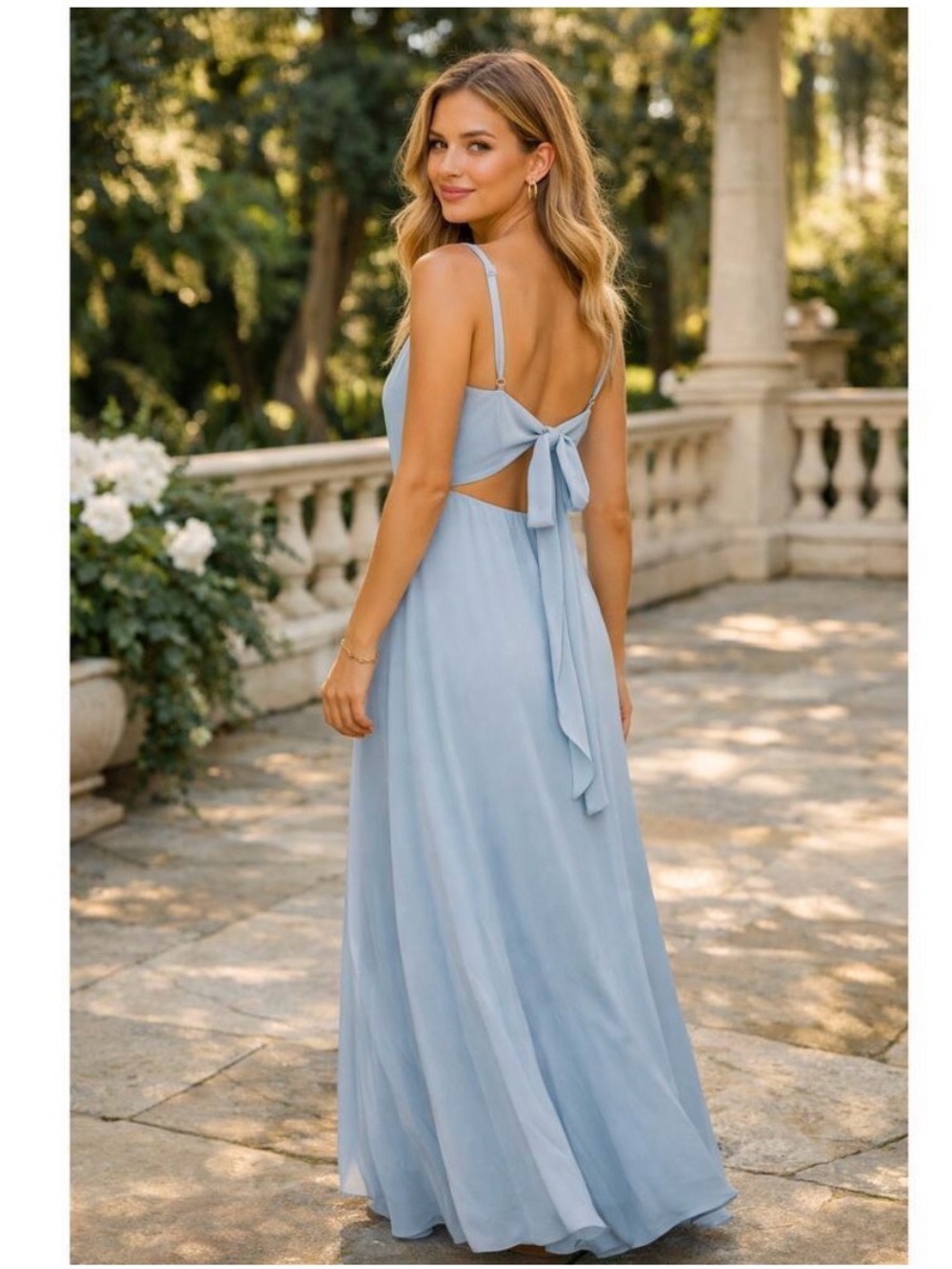 Show Me Your MuMu Light Blue Back-Tie Maxi Dress in xs and small